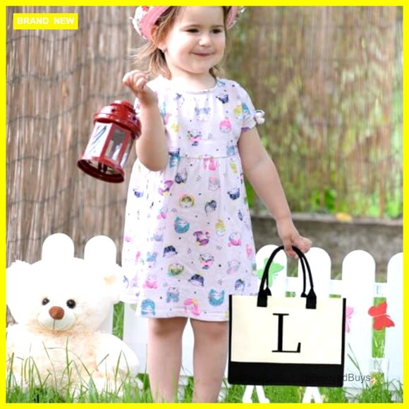 Mini Personalized Initial Tote Bag Compact Canvas Purse Custom Gift - Picture 2 of 6